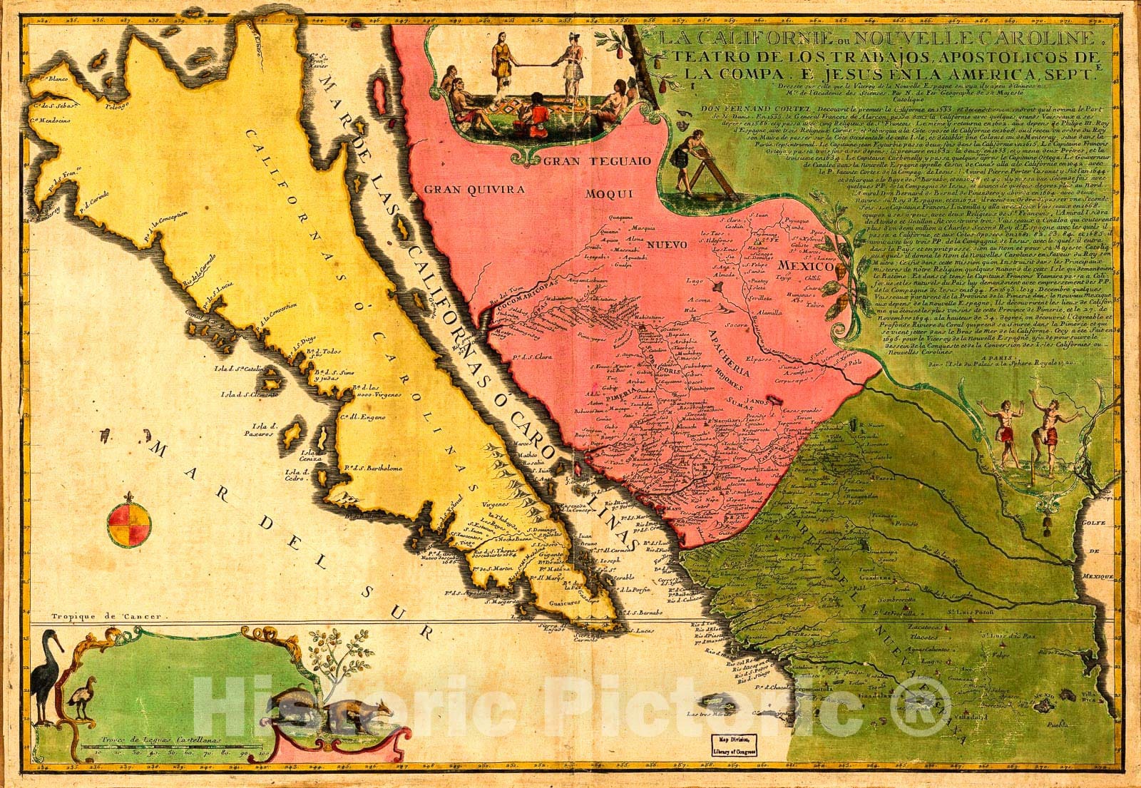 Historic 1720 Map - La Californie ou Nouvelle Caroline : teatro de Los trabajos, Apostolicos de la Compa. e Jesus en la America Septe. 2