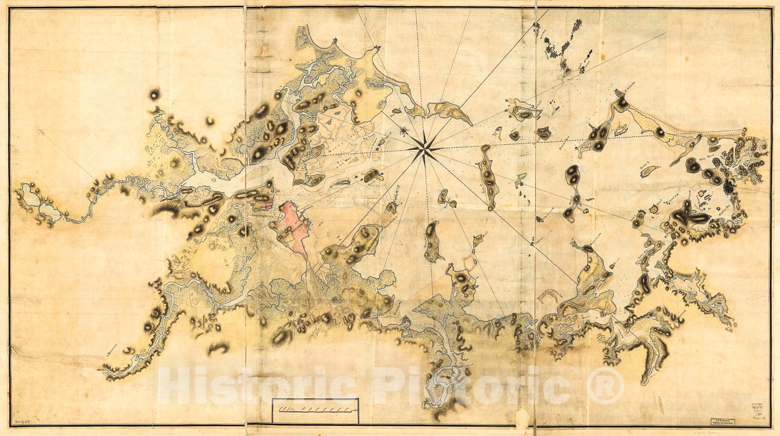 Historic 1770 Map - Boston Harbour, with The surroundings, c.