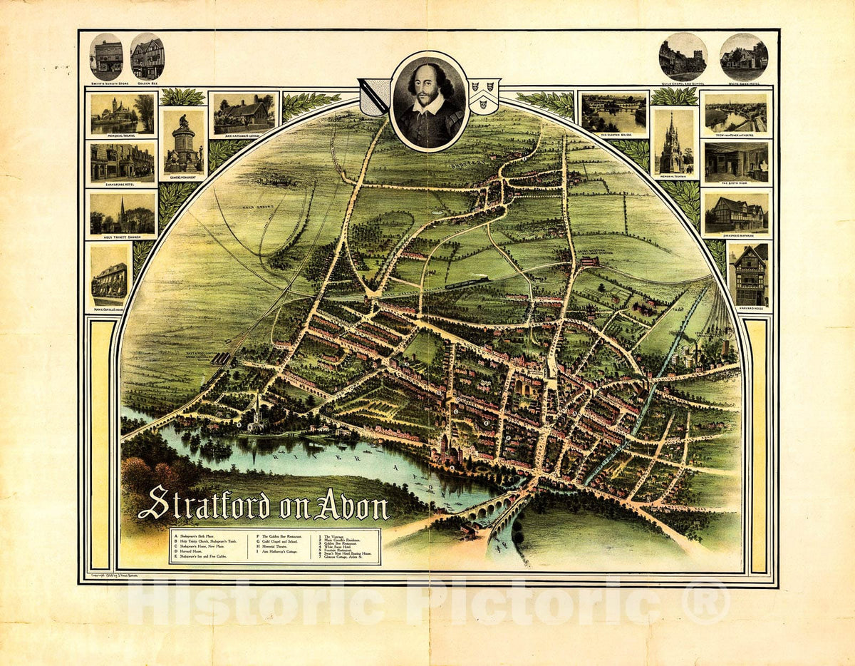 Historic 1908 Map - Stratford on Avon.