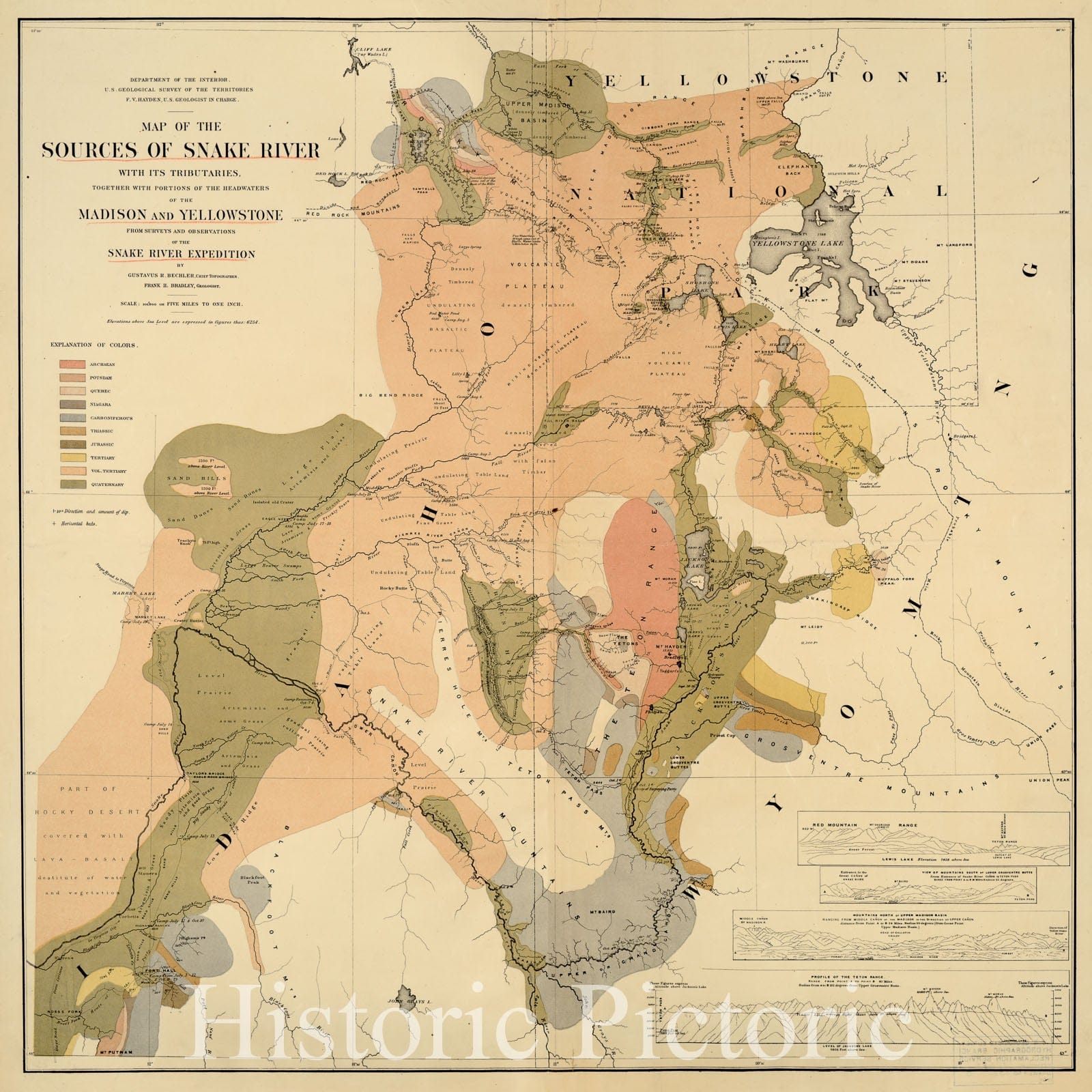 Historic 1872 Map - Map of The Sources of Snake River : with its Tributaries Together with portions of The headwaters of The Madison and Yellowstone from surveys and observations