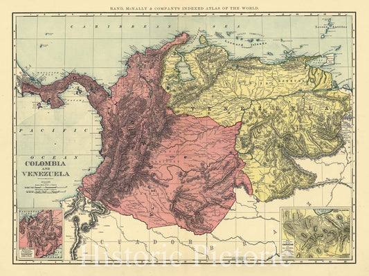 Historic 1898 Map - Colombia and Venezuela.