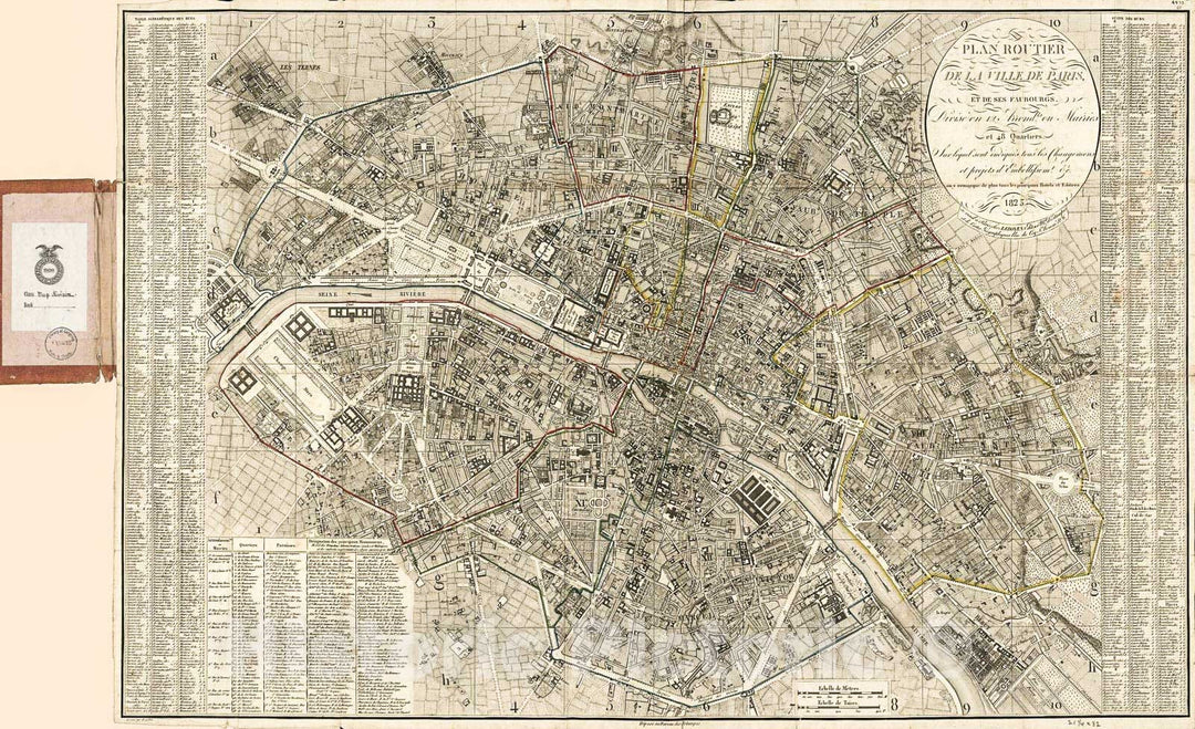 Historic 1823 Map - Plan routier de la Ville de Paris et des SES faubourgs, divisÃ© en 12 arrondts. ou mairies et 48 quartiers, sur lequel sont indiquÃ©s Tous les changemens