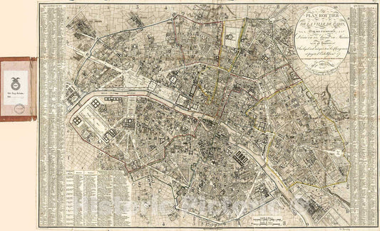 Historic 1823 Map - Plan routier de la Ville de Paris et des SES faubourgs, divisÃ© en 12 arrondts. ou mairies et 48 quartiers, sur lequel sont indiquÃ©s Tous les changemens