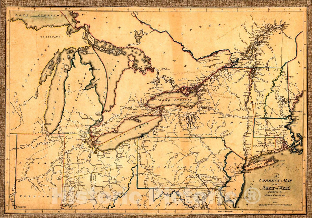 Historic 1812 Map - A Correct map of The seat of war.