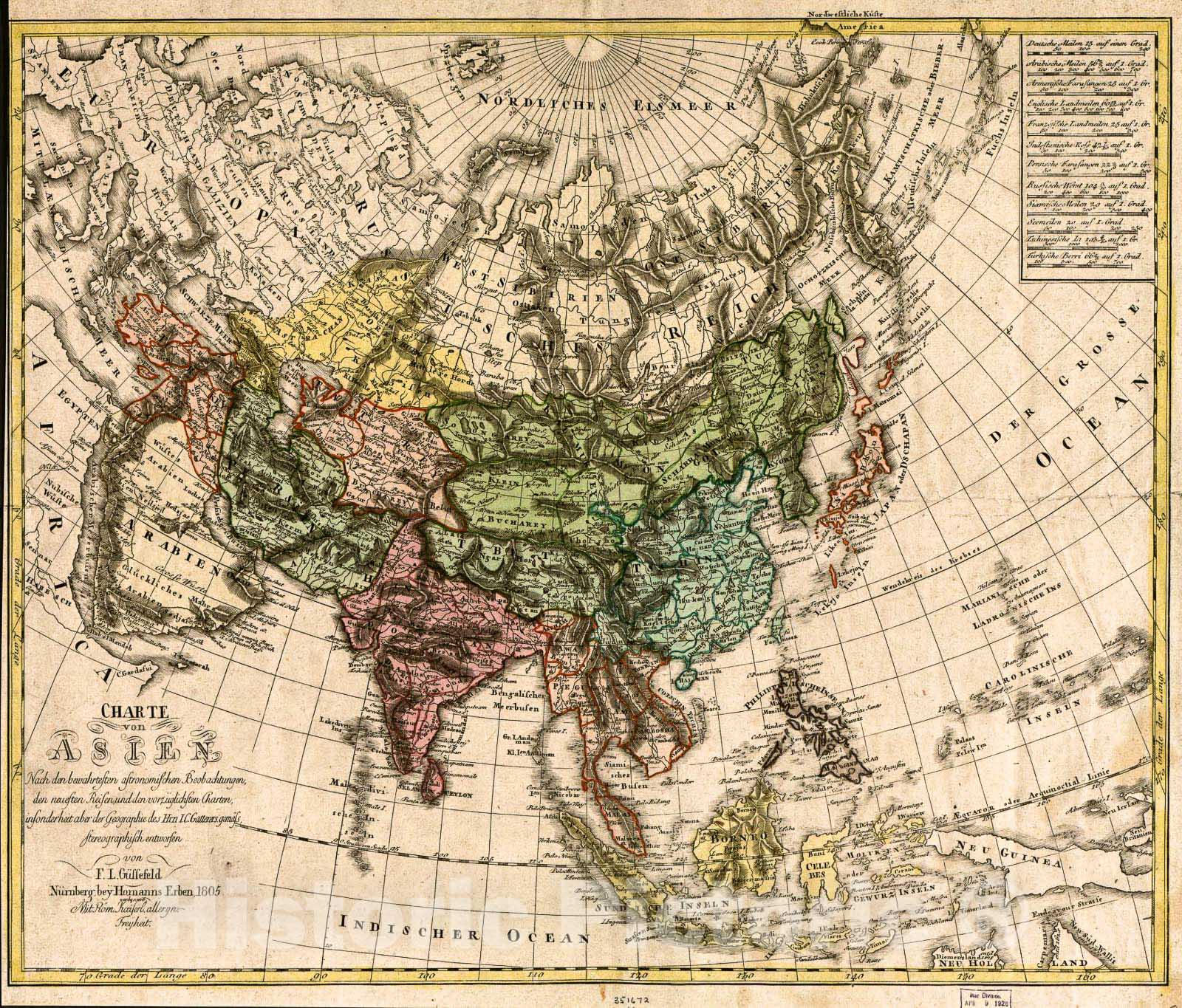 Historic 1805 Map - Charte von Asien : nach de bewÃ¤hrtesten astronomischen Beobachtungen den neuesten Reisen, und de vorzÃ¼glichsten Charten