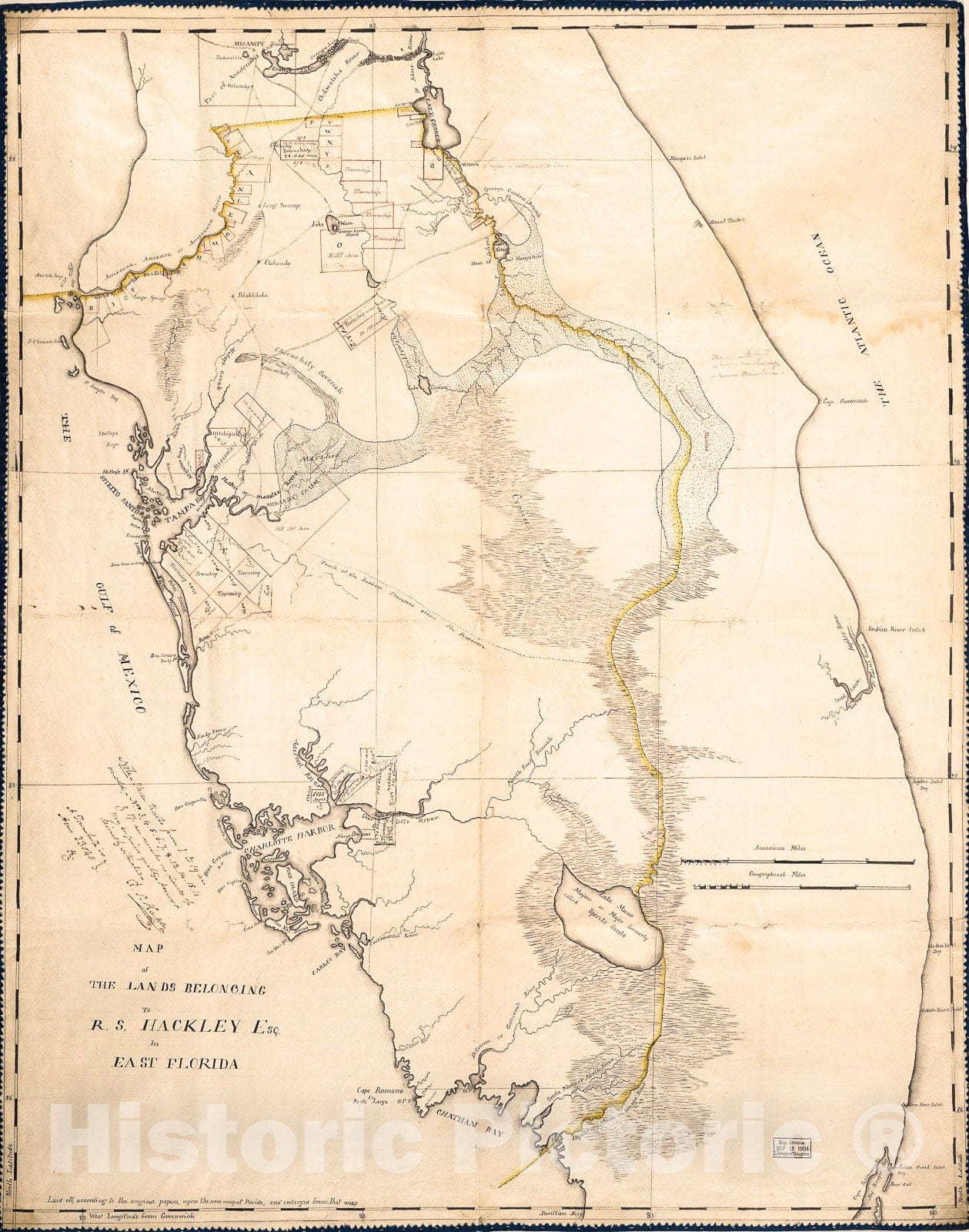 Historic 1823 Map - Map of The Lands Belonging to R.S. Hackley, esq, in East Florida