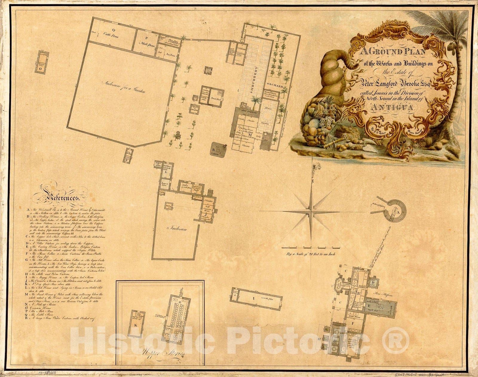 Historic 1821 Map - A Ground Plan of The Works and Buildings on The Estate of Peter Langford Brooke, Esq, Called Jonas's in The Division of North Sound in The Island of Antigua
