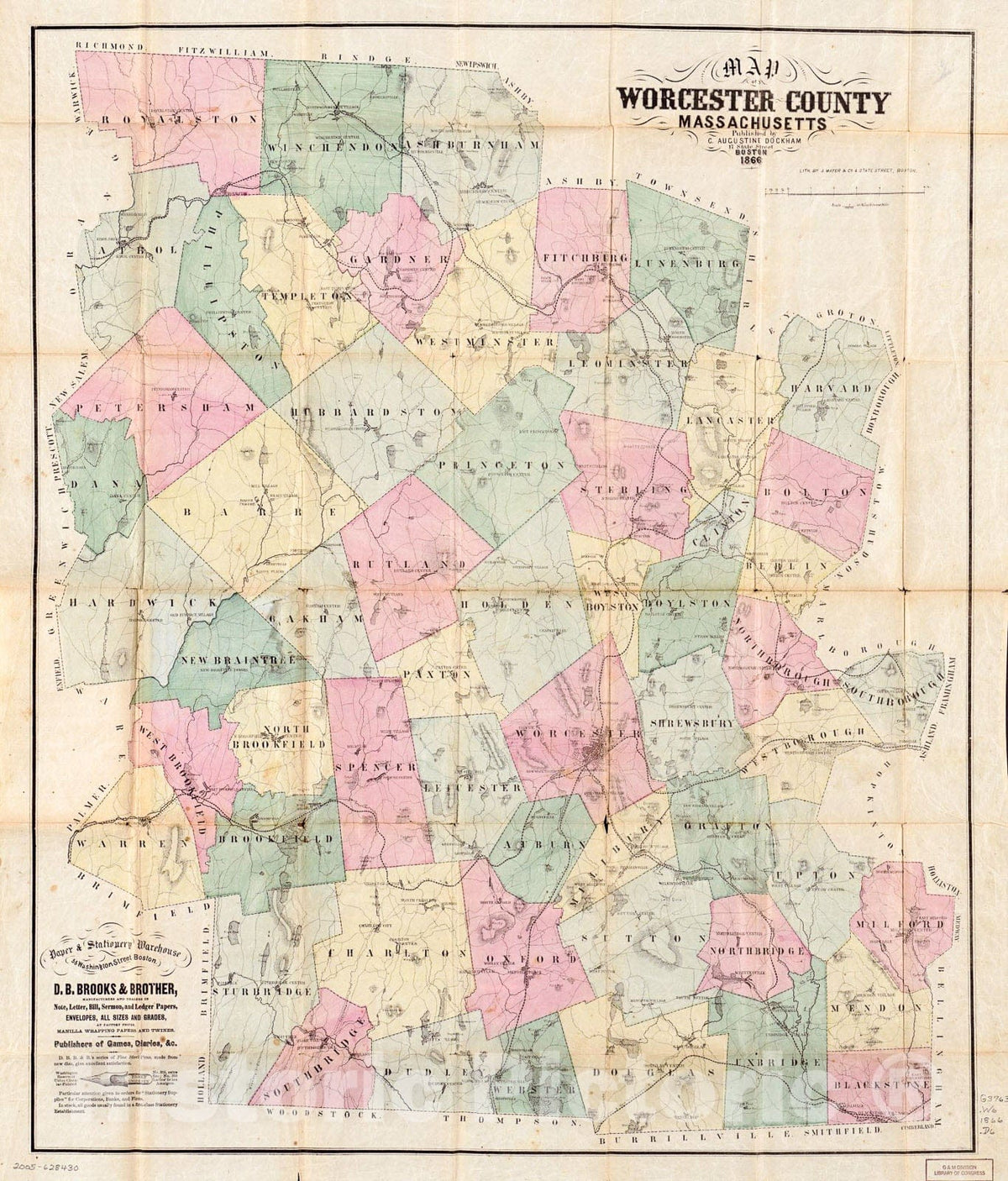 Historic 1866 Map - Map of Worcester County, Massachusetts.