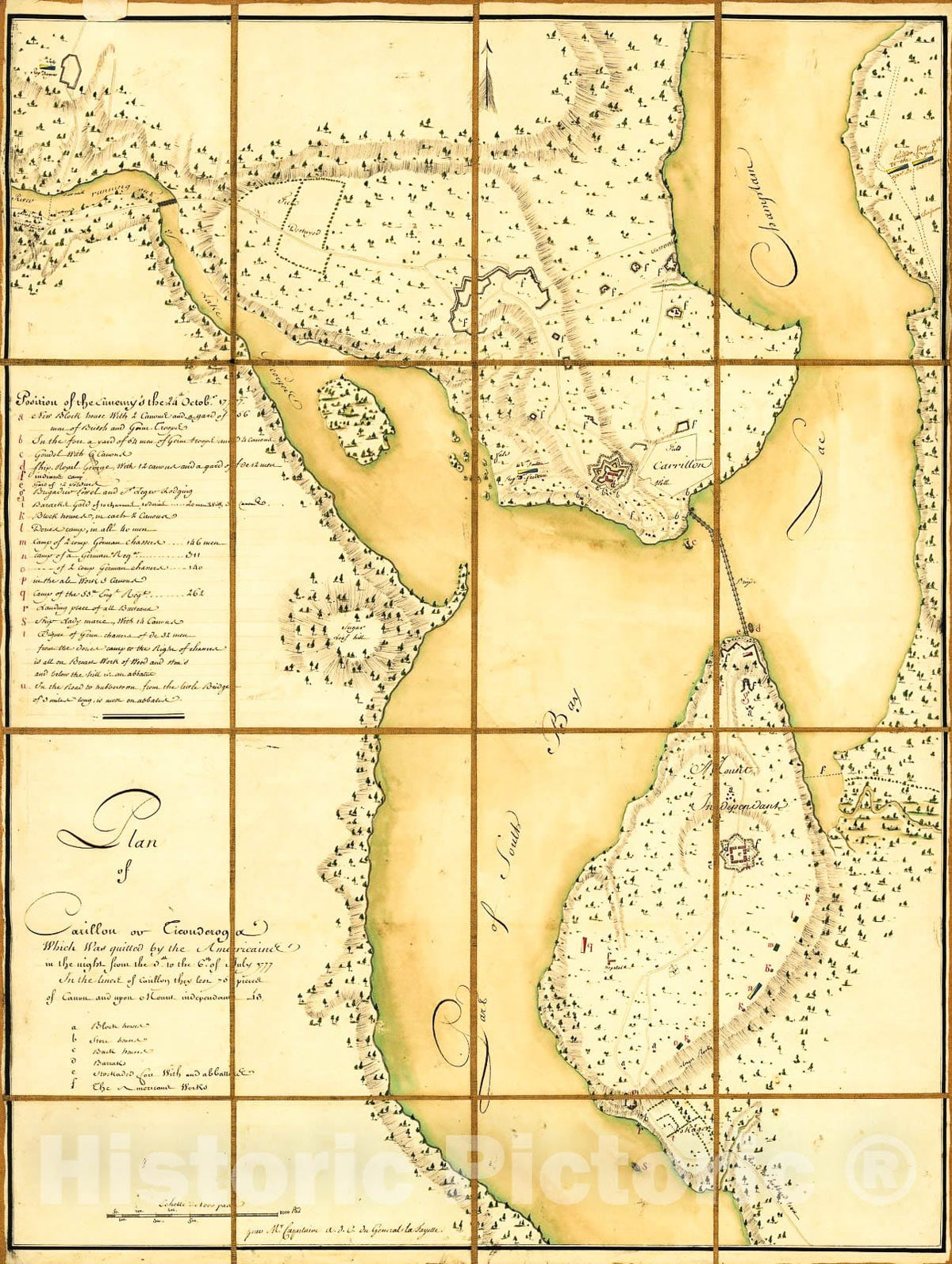 Historic 1777 Map - Plan of Carillon ou sic Ticonderoga : which was Quitted by The Americaines in The Night from The 5th to The 6th of July 1777