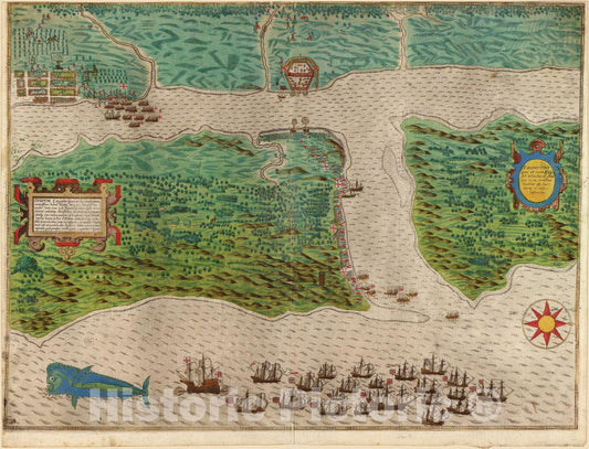 Historic Map - Map and Views Illustrating Sir Francis Drake's West Indian Voyage, 1585-6