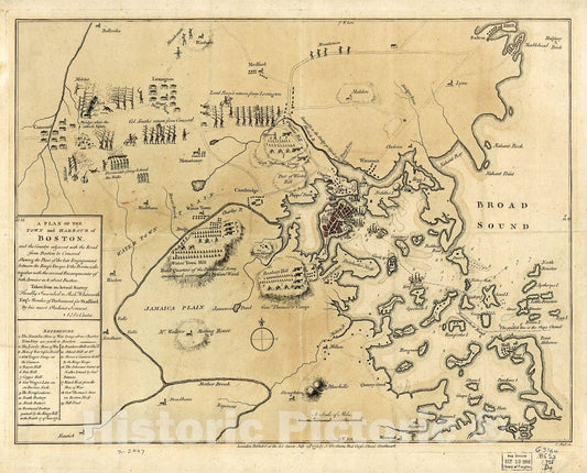 Historic 1775 Map - A Plan of The Town and Harbour of Boston and The Country Adjacent with The Road from Boston to Concord