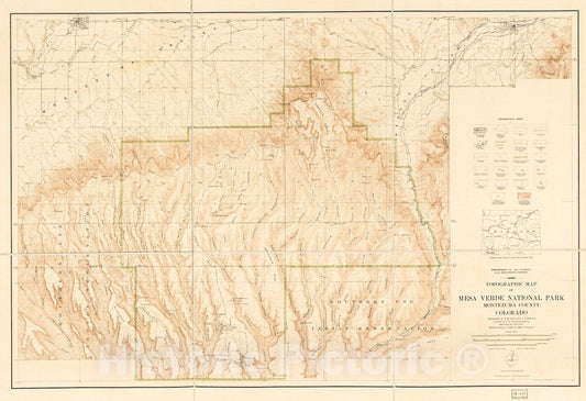 Historic 1928 Map - Topographic map of Mesa Verde National Park : Montezuma County, Colorado