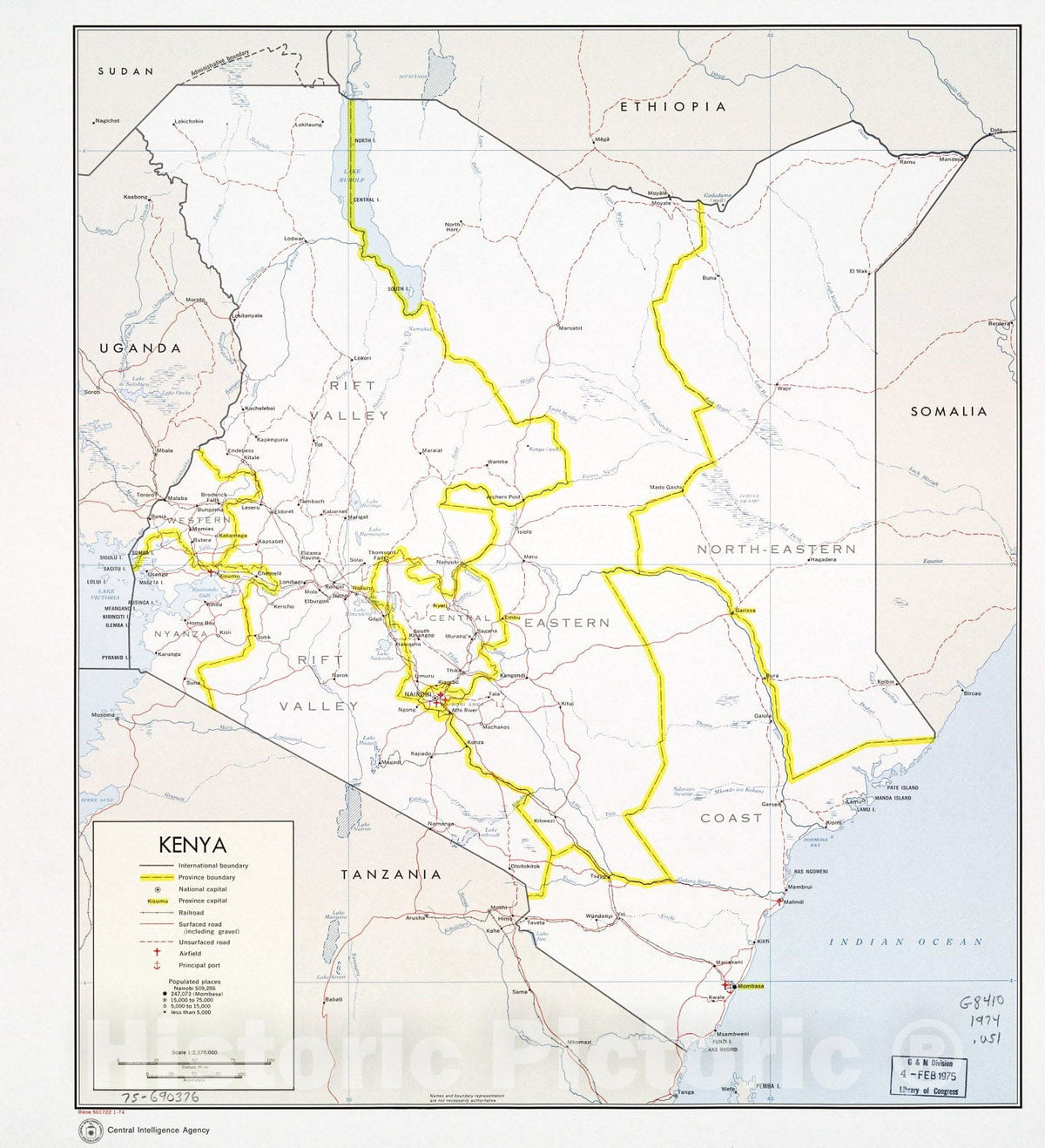 Historic 1974 Map - Kenya. 1-74.