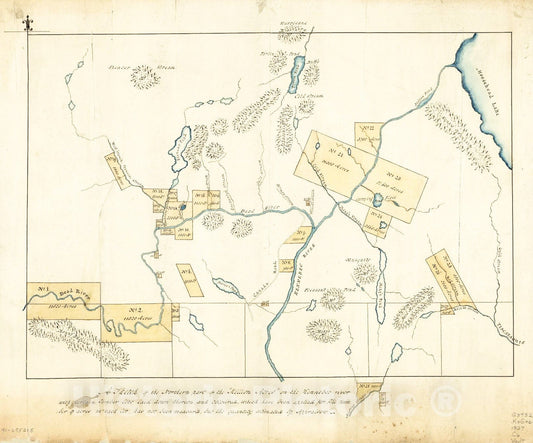 Historic 1827 Map - A Sketch of The Northern Part of The;Million Acres; on The Kennebec River with Certain Timber Lots Laid Down Theron, and Coloured, which Have Been Applied for