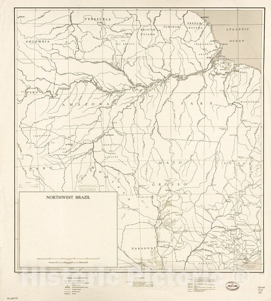 Historic 1954 Map - Northwest Brazil.