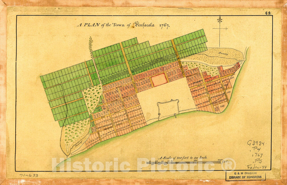 Historic 1767 Map - A Plan of The Town of Pensacola, 1767.