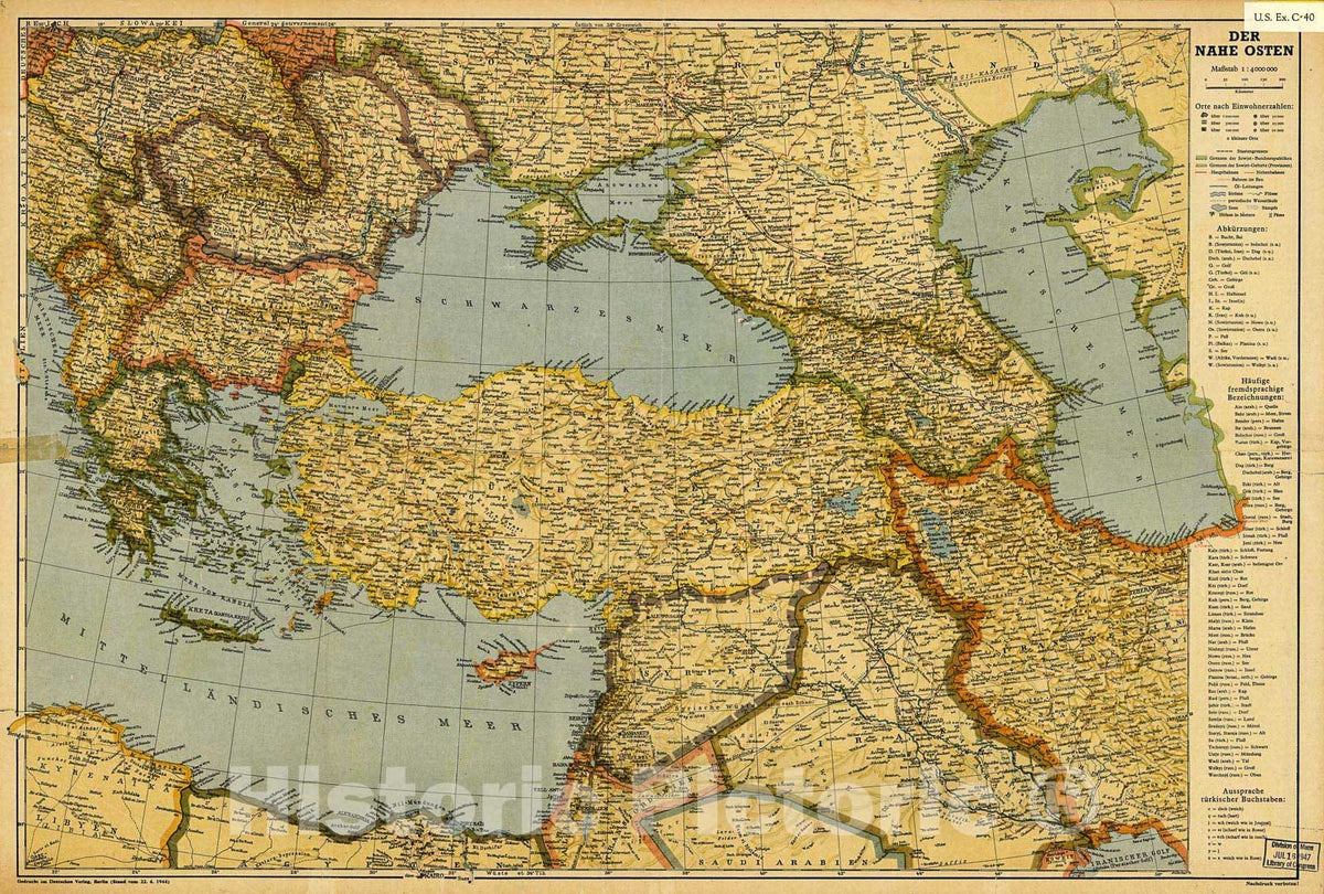 Historic 1944 Map - Der Nahe Osten.
