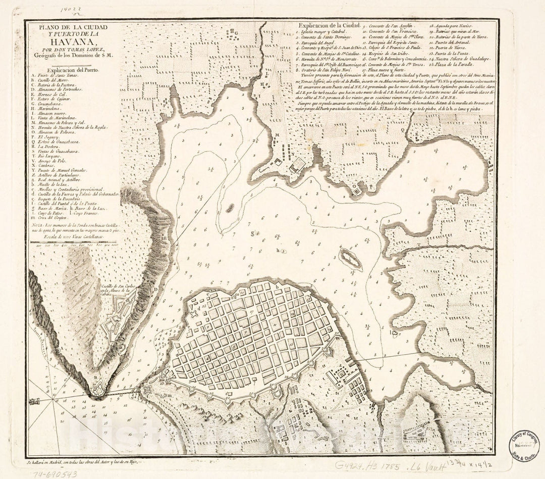 Historic 1785 Map - Plano de la Ciudad y Puerto de la Havana.