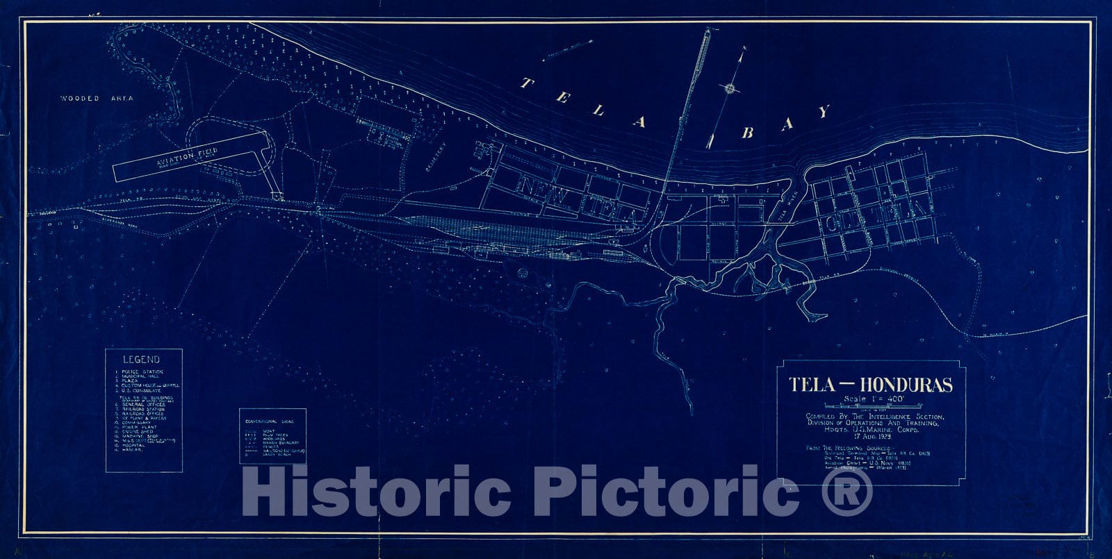 Historic 1929 Map - Tela, Honduras