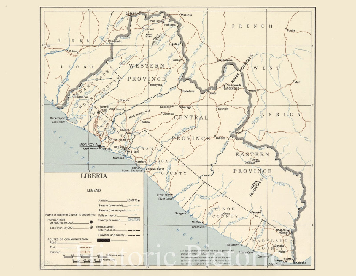 Historic 1959 Map - Liberia.