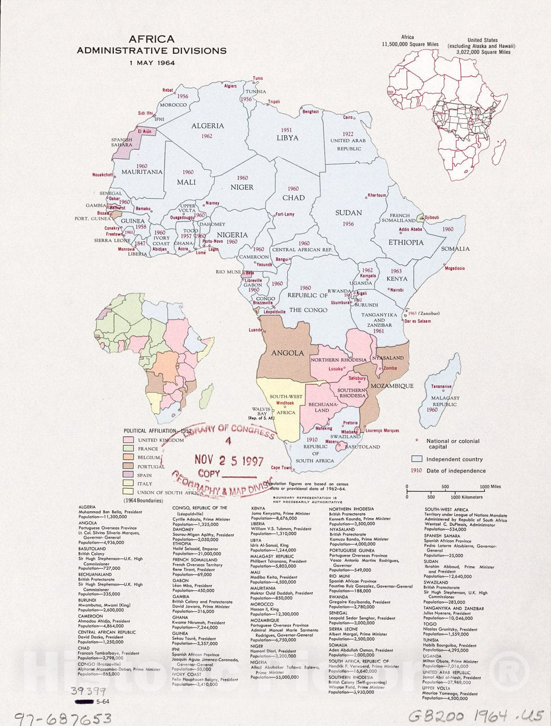 Historic 1964 Map - Africa, Administrative divisions, 1 May 1964.