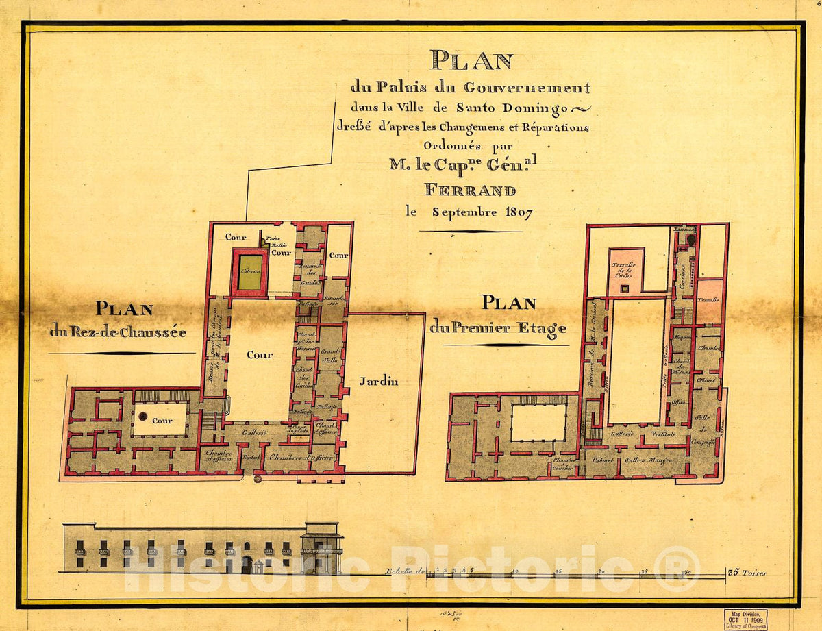 Historic 1807 Map - Plan du Palais du gouvernement Dans la Ville de Santo Domingo