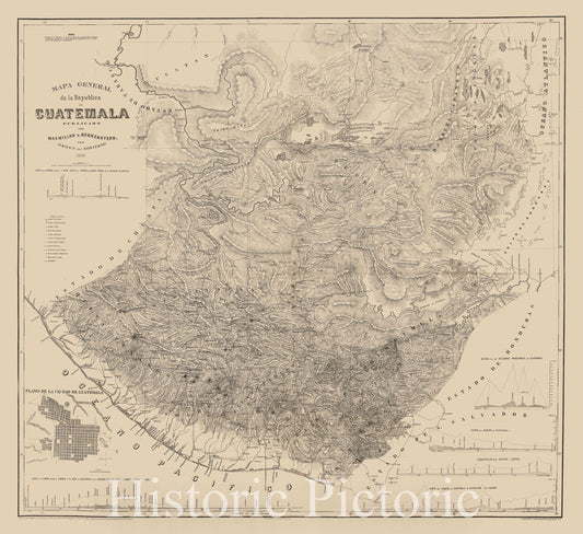 Historic 1859 Map - Mapa General de la Republica de la Guatemala.