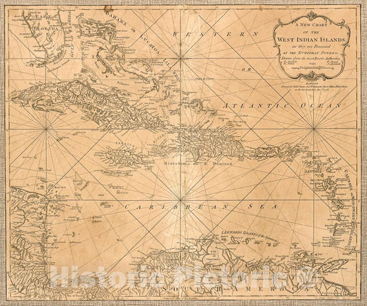 Historic 1778 Map - A New Chart of The West Indian Islands;
