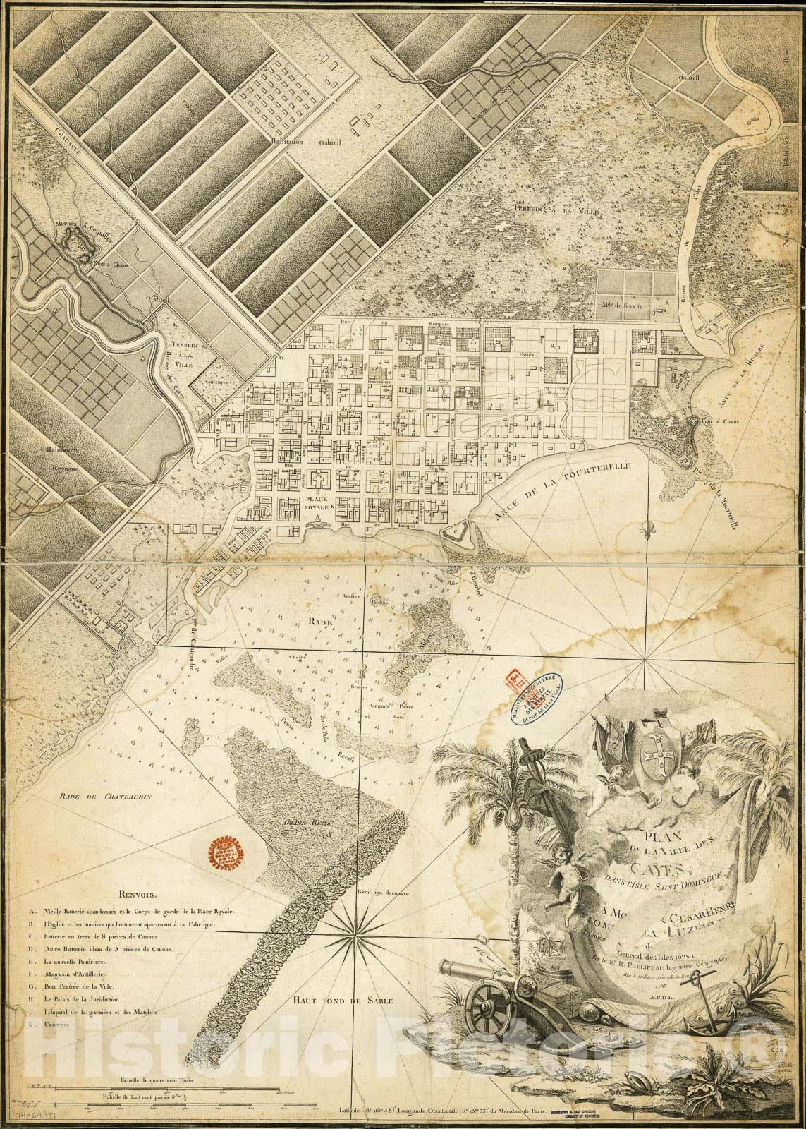 Historic 1768 Map - Plan de la Ville des Cayes, Dans l'Isle Saint Domingue.
