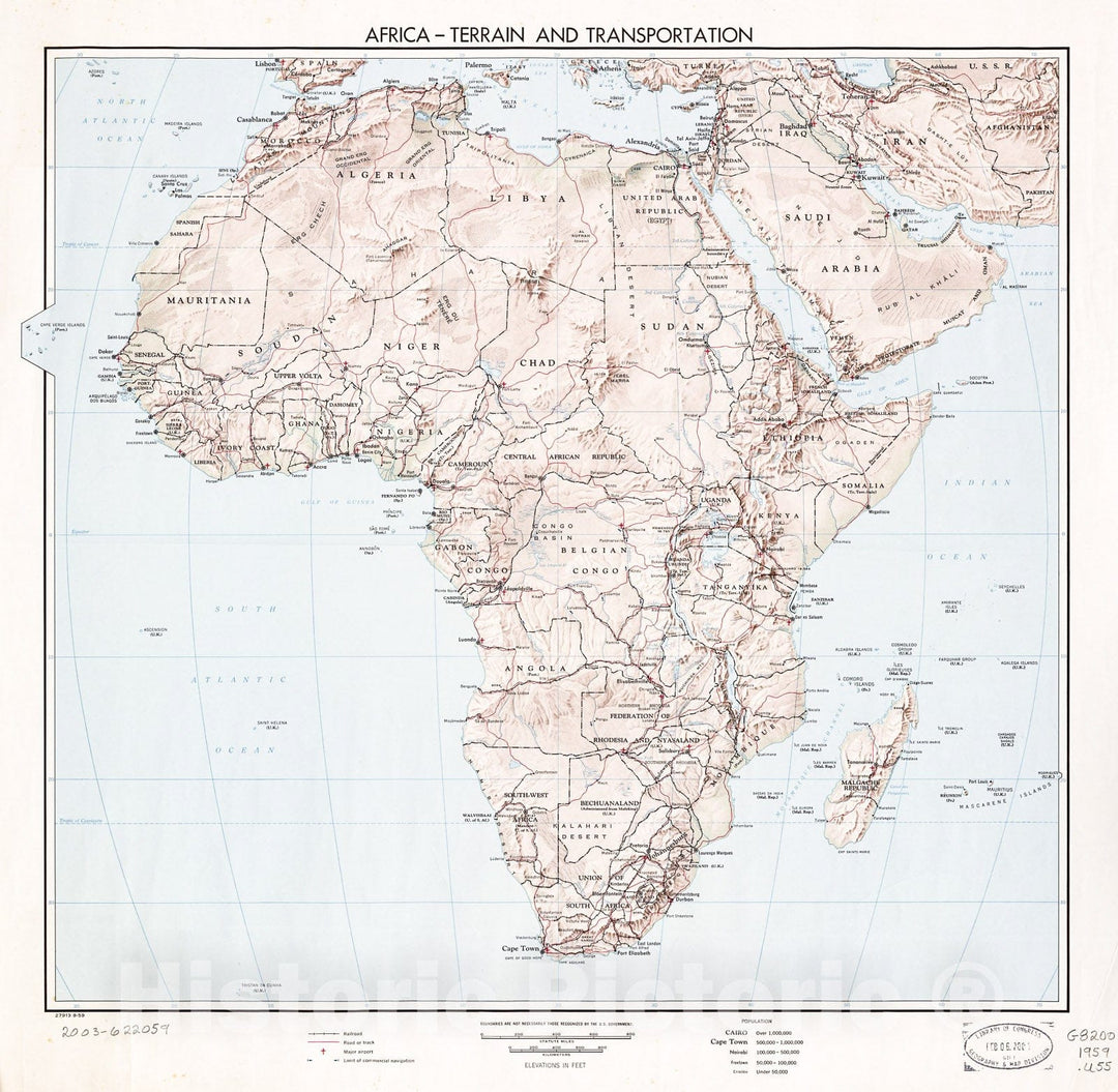 Historic 1959 Map - Africa, Terrain.