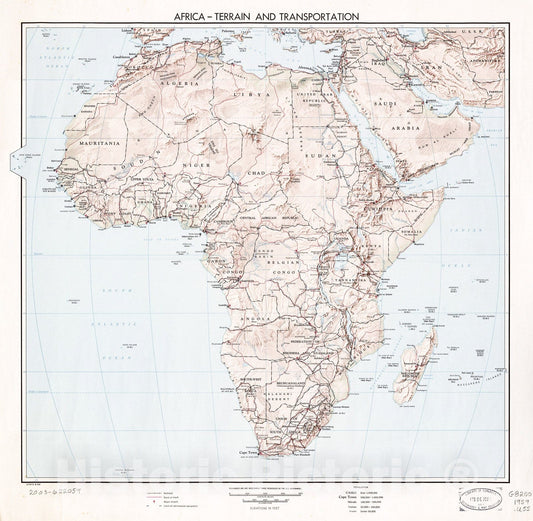 Historic 1959 Map - Africa, Terrain.