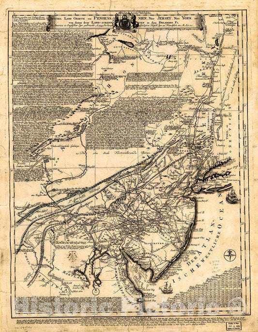 Historic 1750 Map - Speciel Land Charte von Pensilvanien, Neu Jersey, Neu York, und von denen Drey Land-schafften an dem Delaware Fl. in America in Englischer SPR. gedruckt A. 1749.