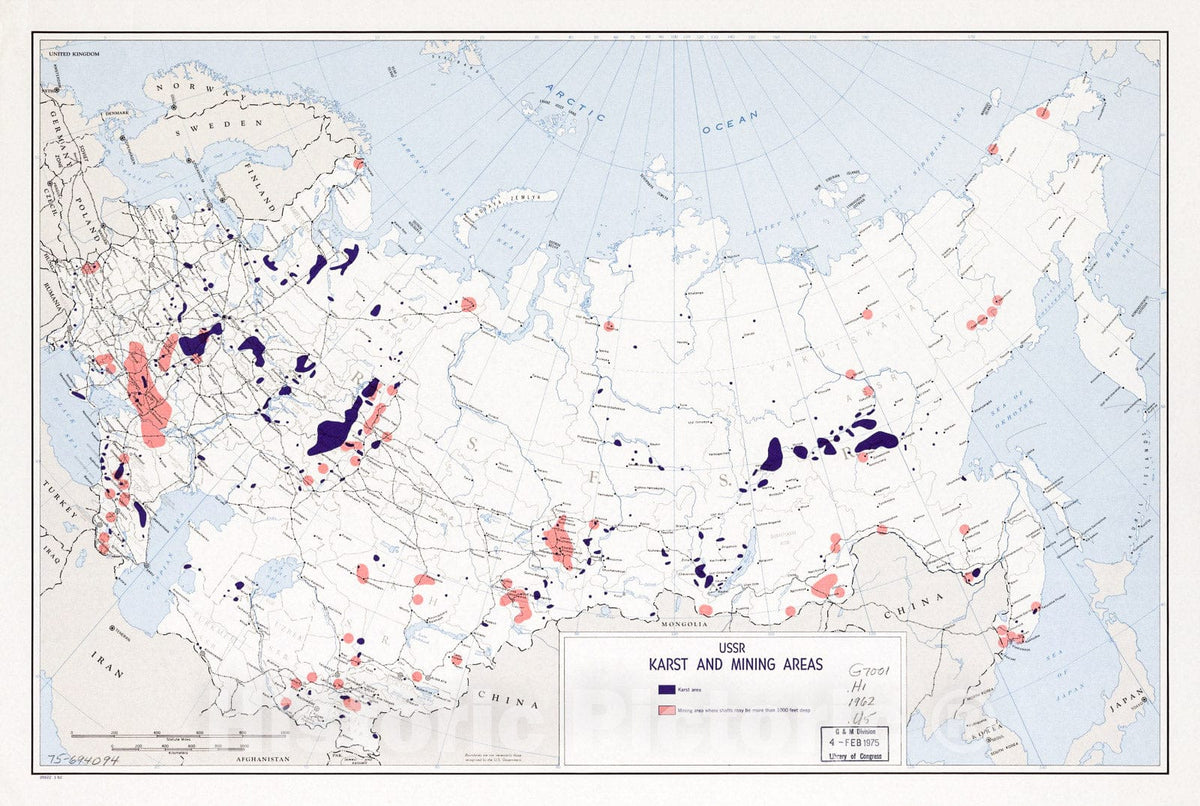 Historic 1962 Map - USSR: Karst and Mining Areas. 1-62.