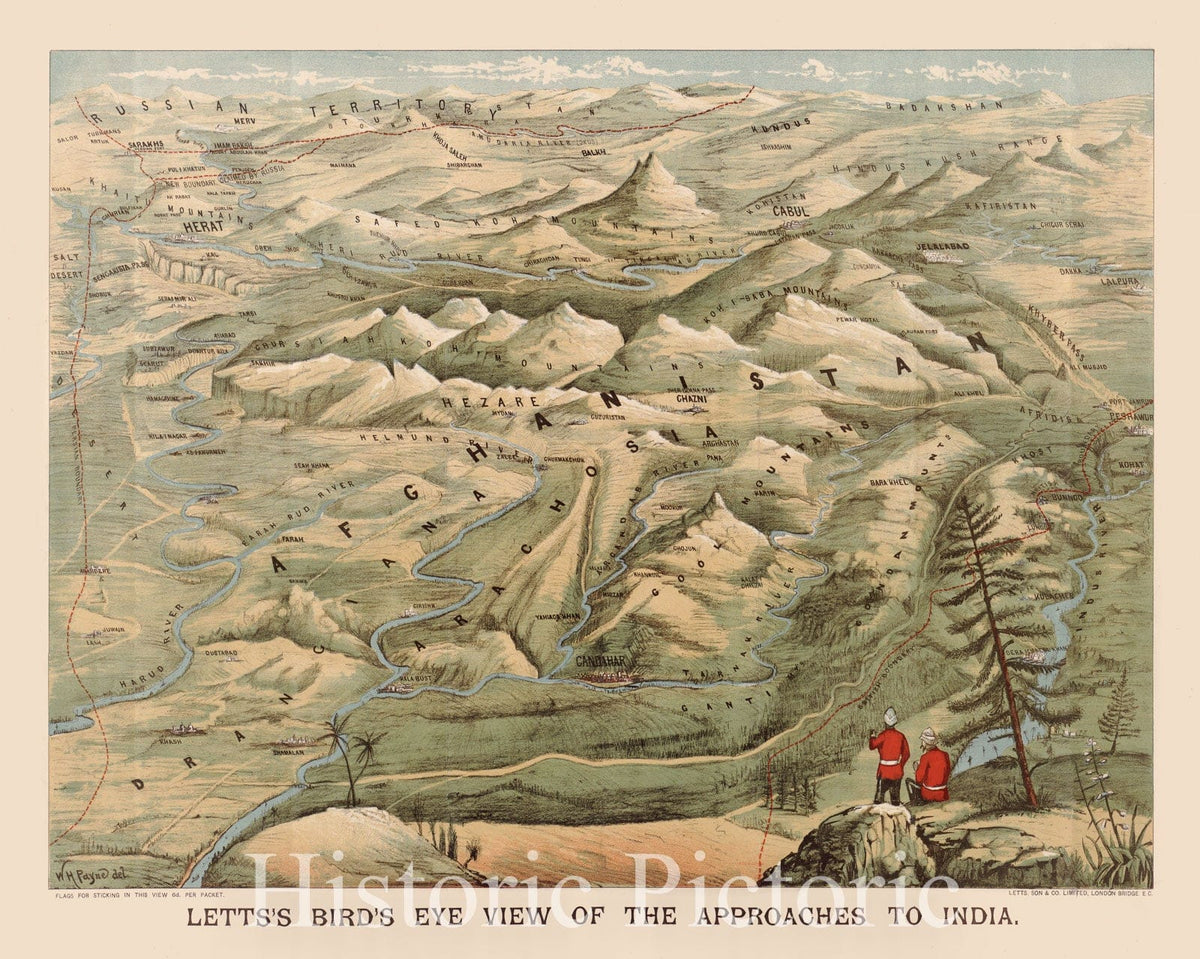 Historic 1900 Map - Letts's Bird's Eye View of The approaches to India