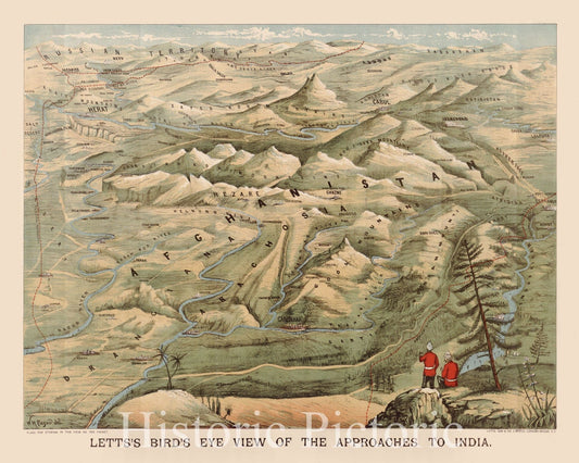 Historic 1900 Map - Letts's Bird's Eye View of The approaches to India