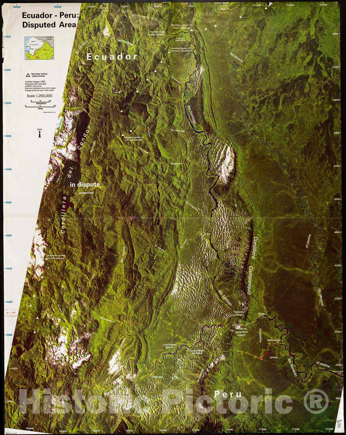 Historic 1987 Map - Ecuador-Peru, disputed Area.