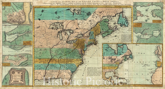 Historic 1755 Map - A New and Accurate map of The English Empire in North America: Representing Their rightful Claim as confirm'd by Charters