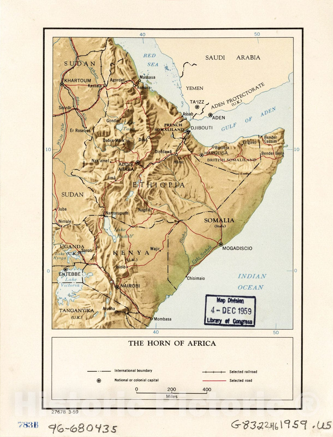 Historic 1959 Map - The Horn of Africa.