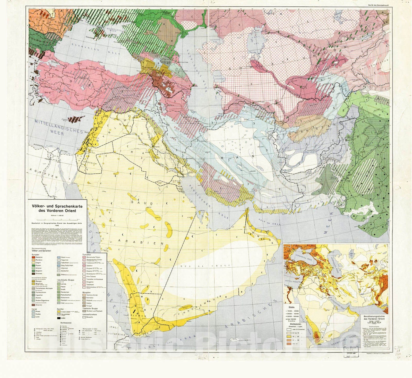 Historic 1941 Map - Volker- und Sprachenkarte des Vorderen Orient
