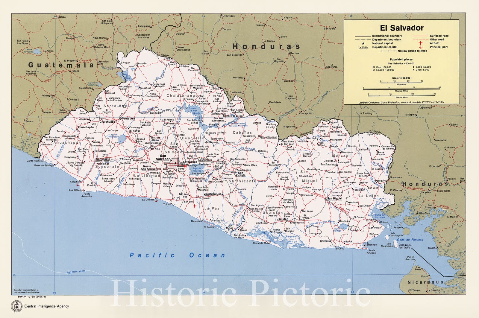 Historic 1980 Map - El Salvador