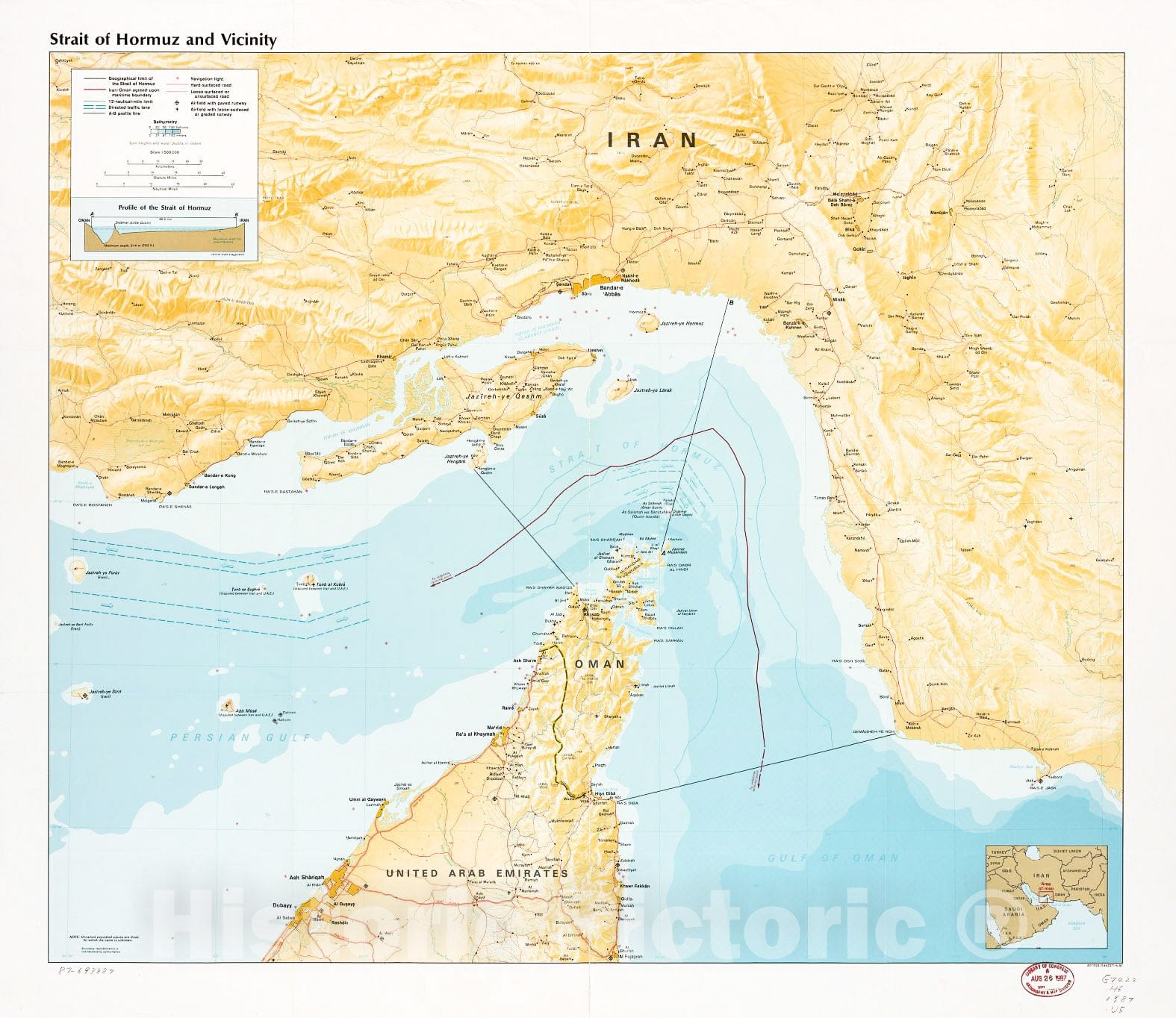 Historic 1987 Map - Strait of Hormuz and Vicinity.