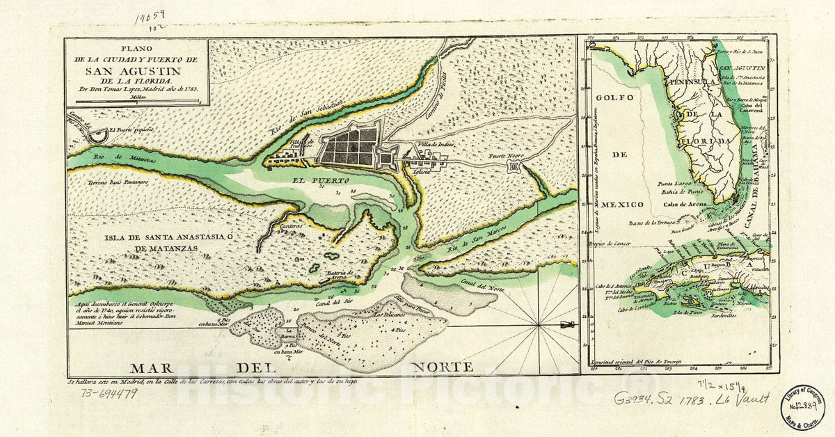 Historic 1783 Map - Plano de la Ciudad y Puerto de San Agustin de la Florida.