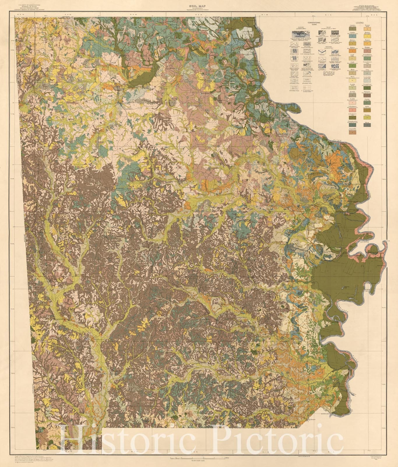 Historic 1915 Map - Soil map, Alabama, Washington County Sheet