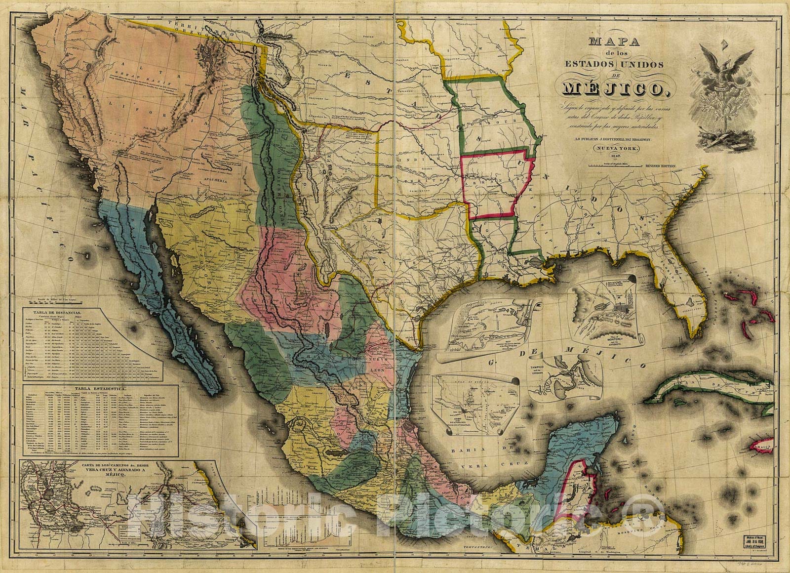 Historic 1847 Map - Mapa de Los Estados Unidos de MÃ©jico, California : segun lo organizado y definido por las varias actas del congreso de dicha RÃ©publica