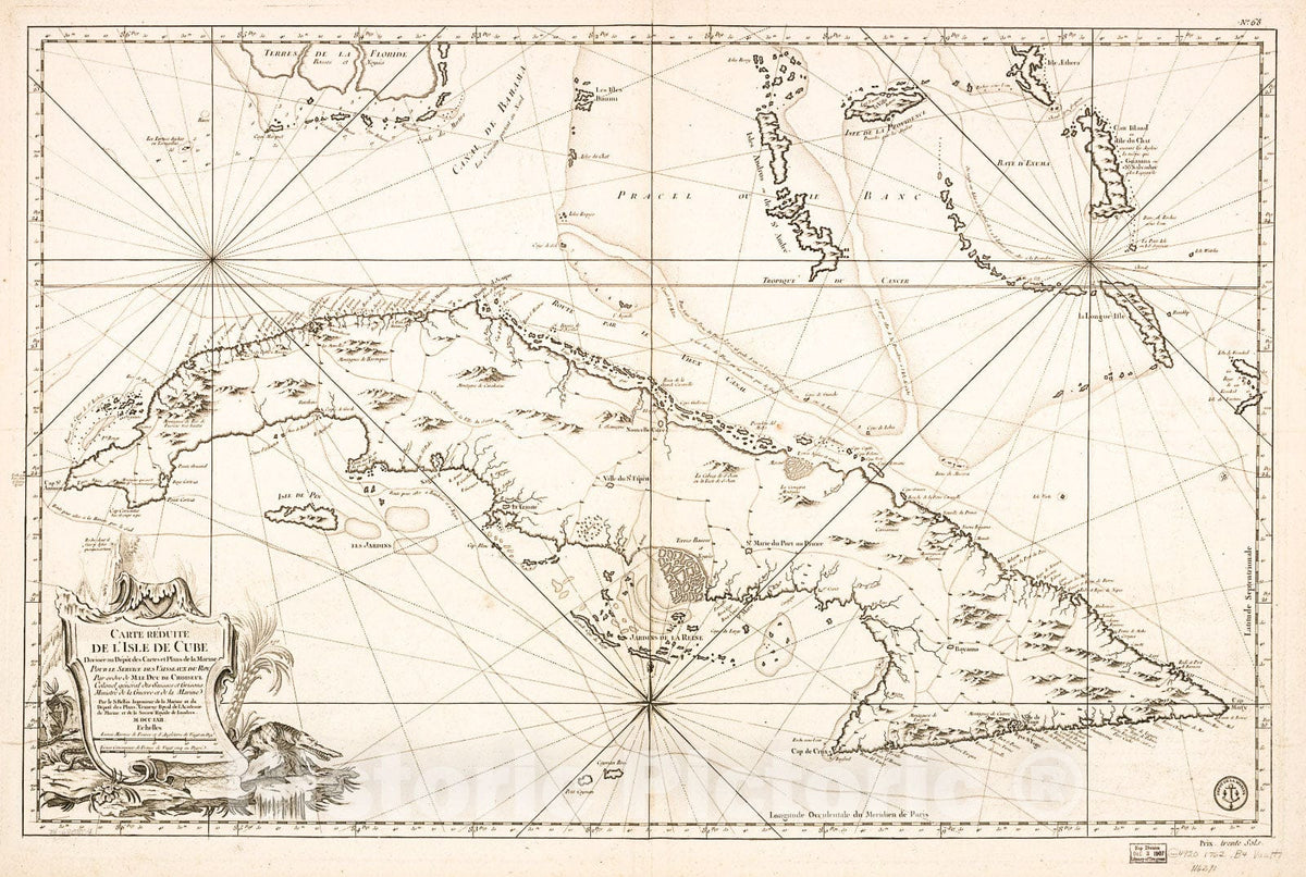 Historic 1807 Map - Carte rÃ©duite de l'isle de Cube.