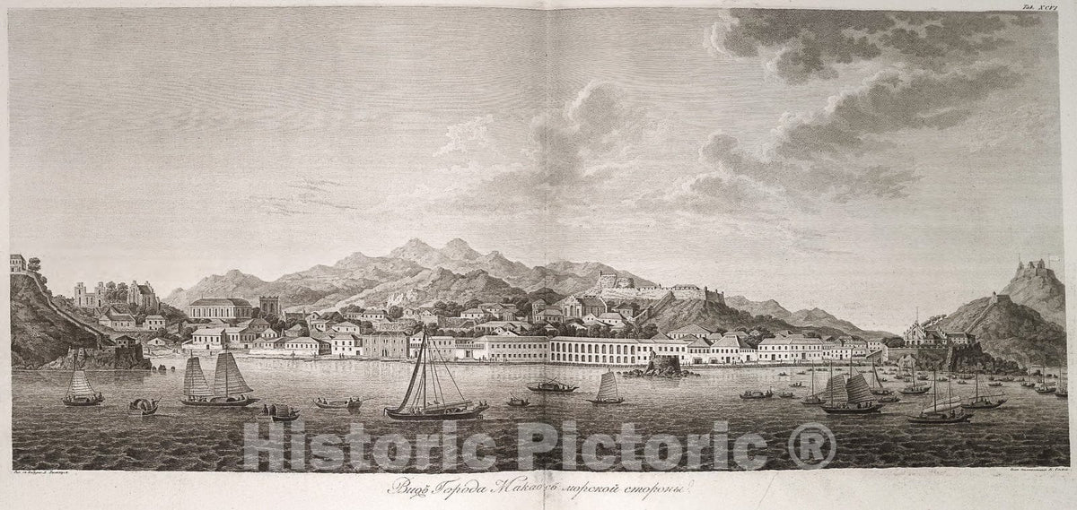 Historic 1813 Map - Vid goroda Makao s morsko storony.