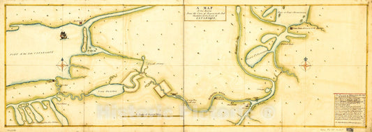 Historic 1750 Map - A Map of The Route from The City of Albany to The Fort Osswego on The Lake of Cataroque.
