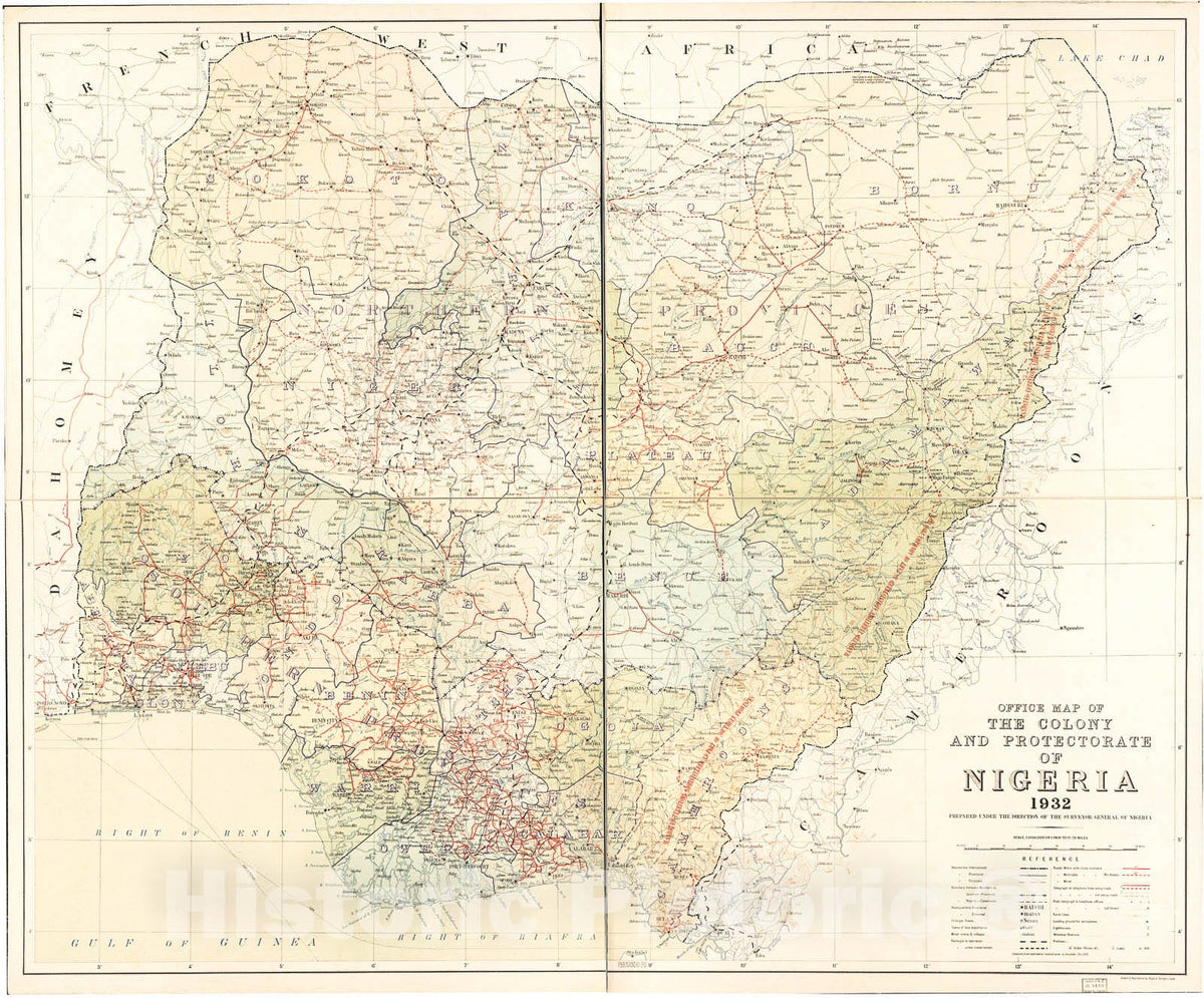 Historic 1931-1932 Map - Office map of The Colony and Protectorate of Nigeria, 1932