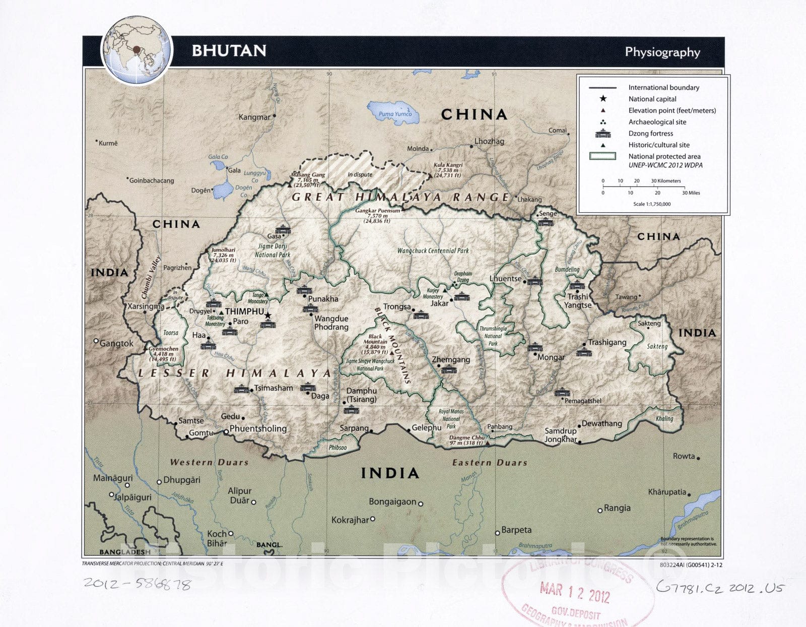 Historic 2012 Map - Bhutan Physiography.