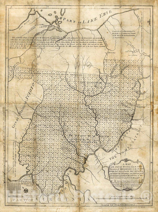 Historic 1785 Map - A map of The Federal Territory from The Western Boundary of Pennsylvania to The Scioto River